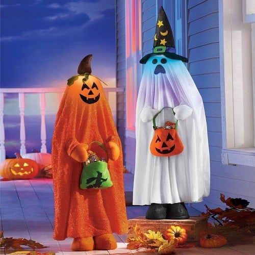 Lighted Halloween Pumpkin and Ghost