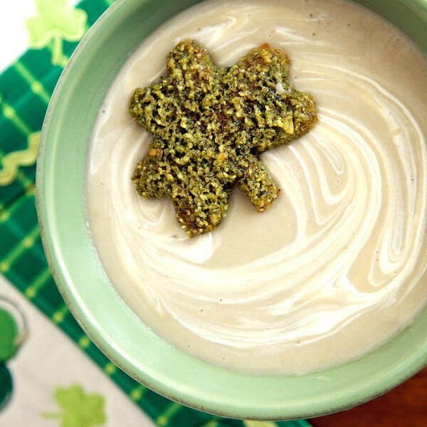 St. Patrick's Day Dinner Recipes - Potato Leek Soup with Shamrock Crouton - Delicious Irish Recipes to Celebrate St. Patrick's Day #stpatricksdaydinnerrecipes #stpatricksday #stpaddysday #irishrecipes #dinnerrecipes